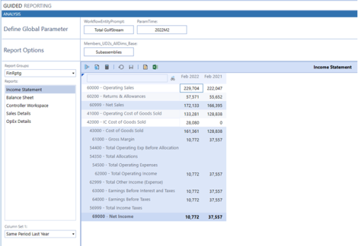 A blue and white table displays data in the right pane.